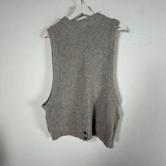 Ichi Womens Ribbed Sleeveless Knit Sweater Vest Wool Blend Grey Pullover Casual - Picture 2 of 8